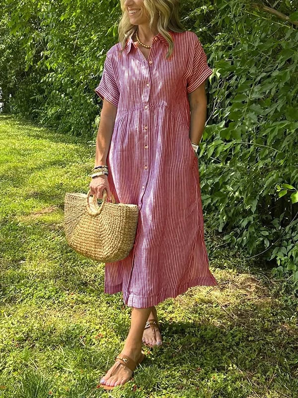 Elea | Vestido camisero a rayas con bolsillos