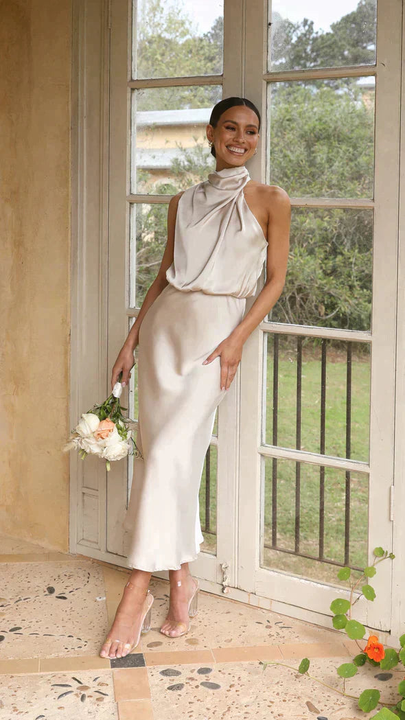 Vestido elegante mujer de satén, cómodo y favorecedor para diario