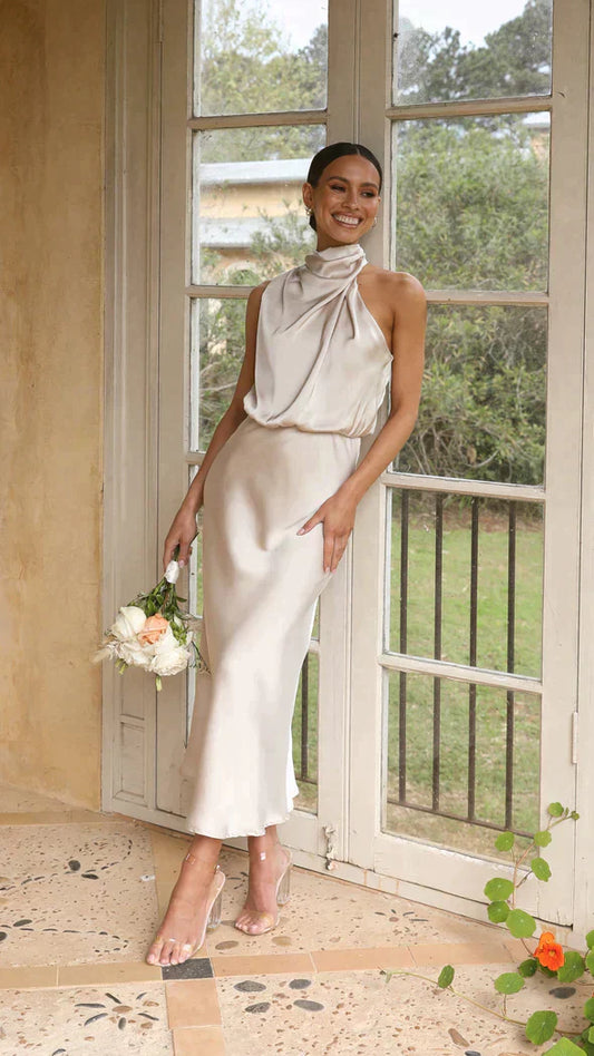 Vestido elegante mujer de satén, cómodo y favorecedor para diario