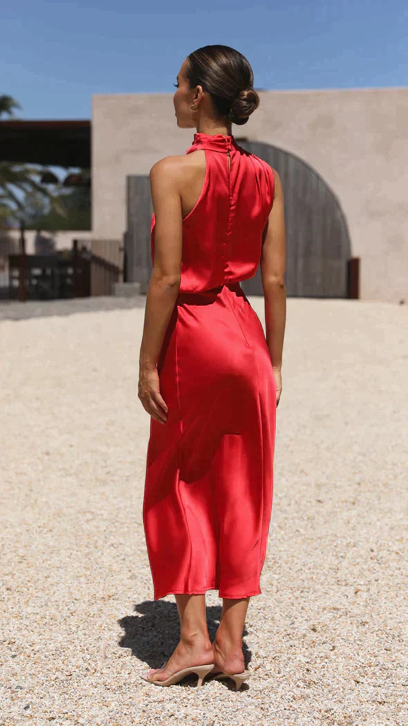 Vestido elegante mujer de satén, cómodo y favorecedor para diario