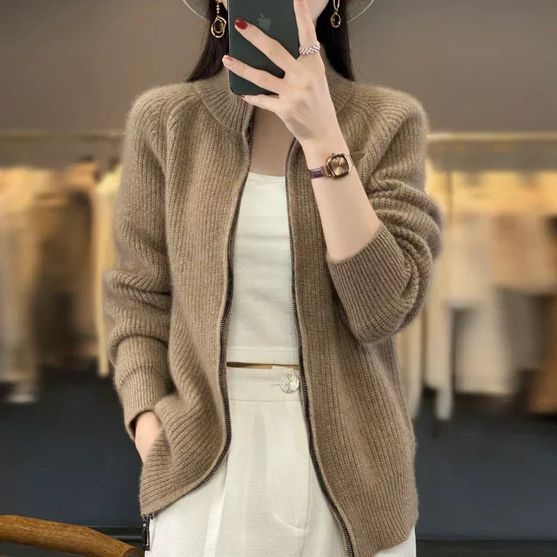Chaqueta de punto para mujer: lana, cremallera y cómoda