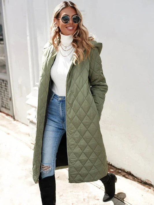 Chaqueta de invierno para mujer verde – Chaqueta larga de plumón con capucha