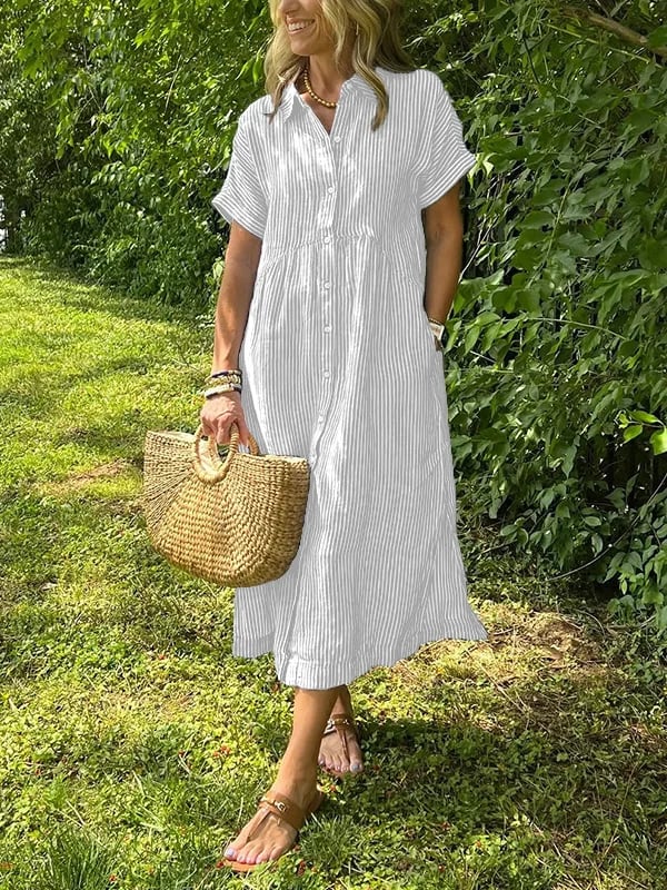Elea | Vestido camisero a rayas con bolsillos
