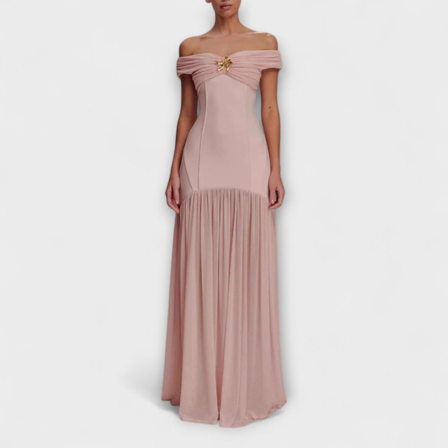Lisa | Elegante vestido bodycon maxi sin tirantes con adornos florales