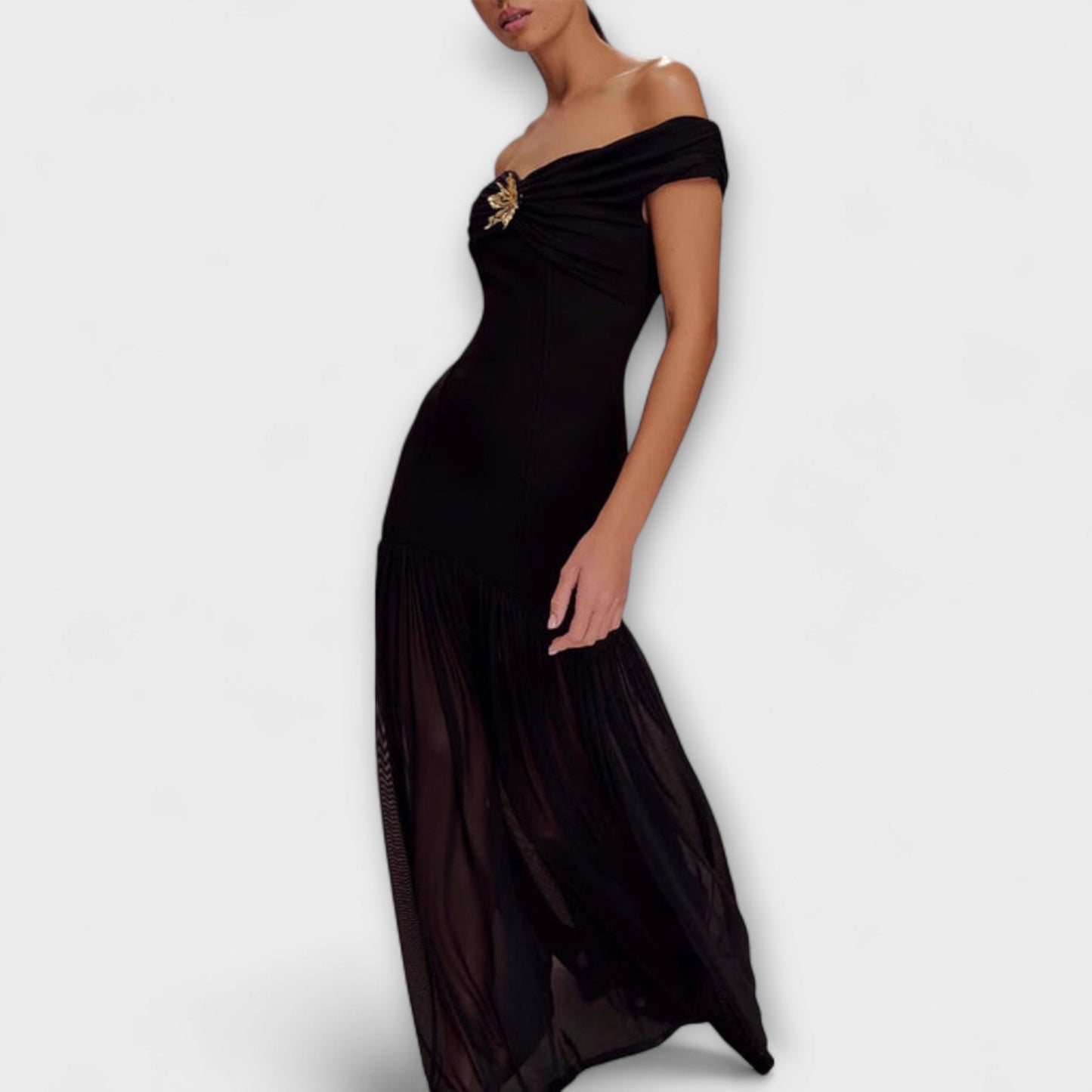 Lisa | Elegante vestido bodycon maxi sin tirantes con adornos florales