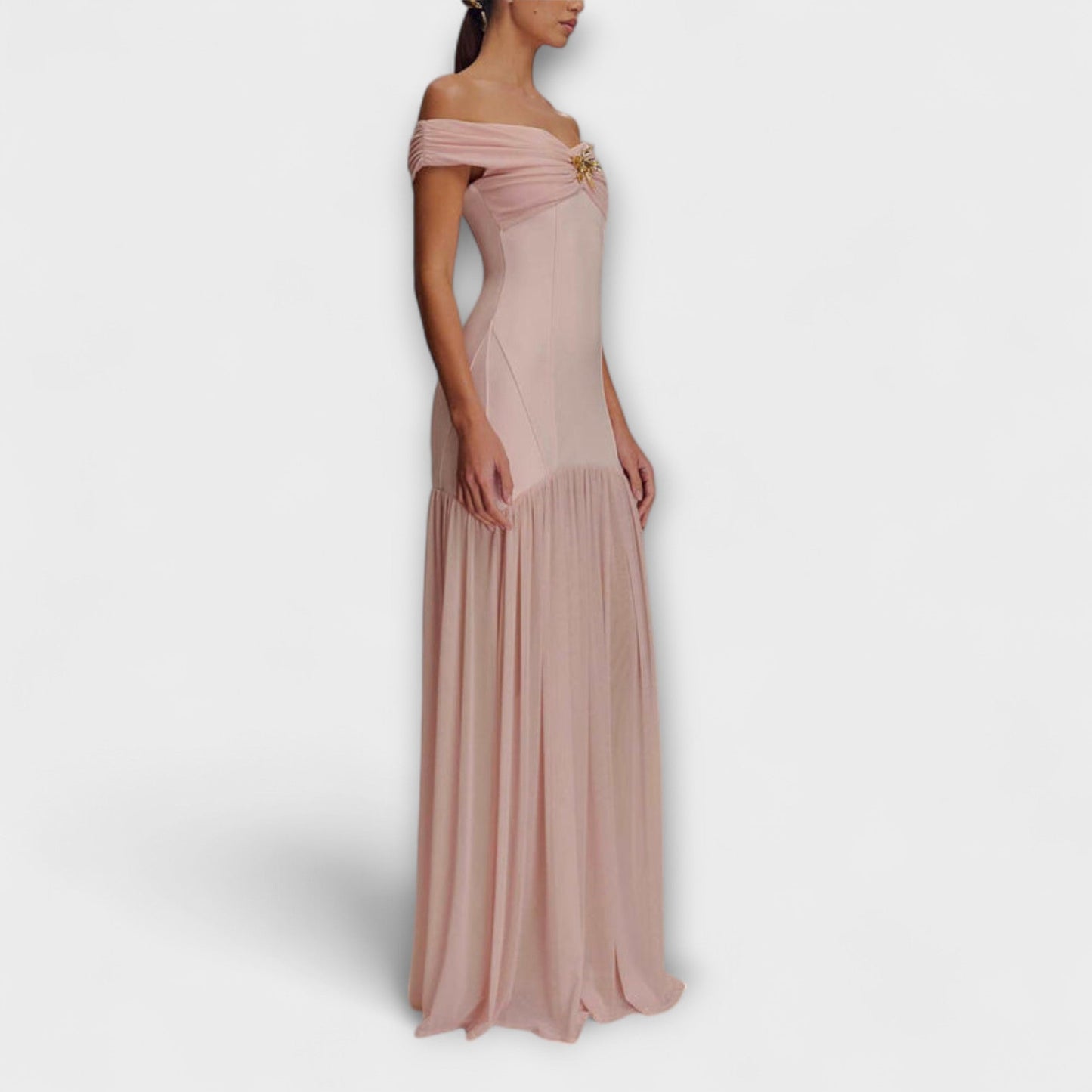 Lisa | Elegante vestido bodycon maxi sin tirantes con adornos florales