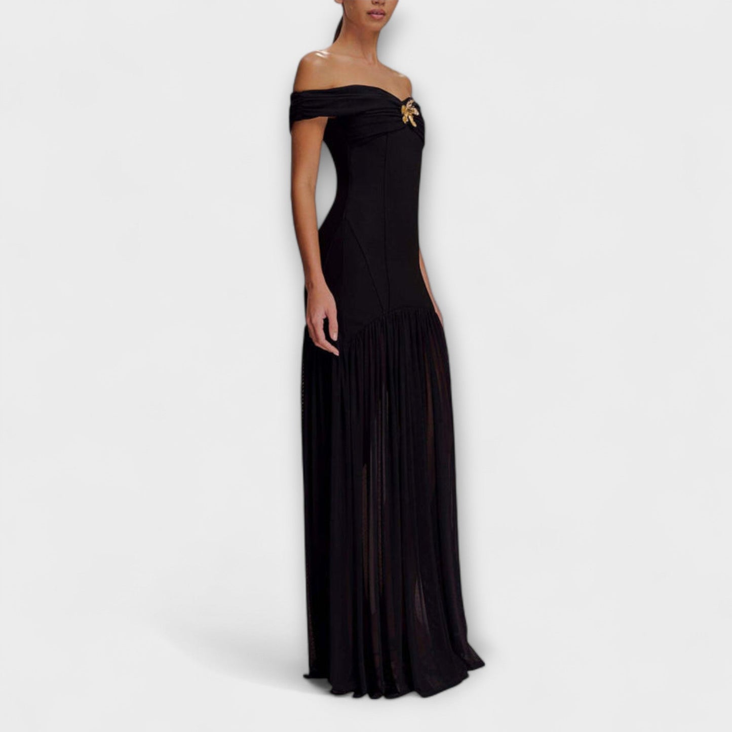 Lisa | Elegante vestido bodycon maxi sin tirantes con adornos florales