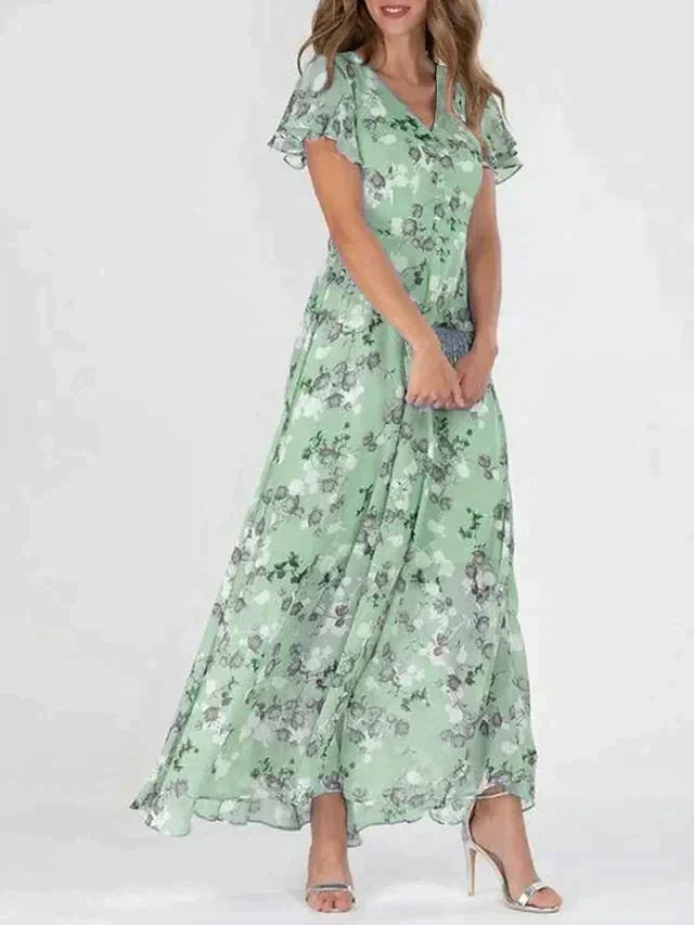 Adriana | Elegante maxivestido floral con cuello en V