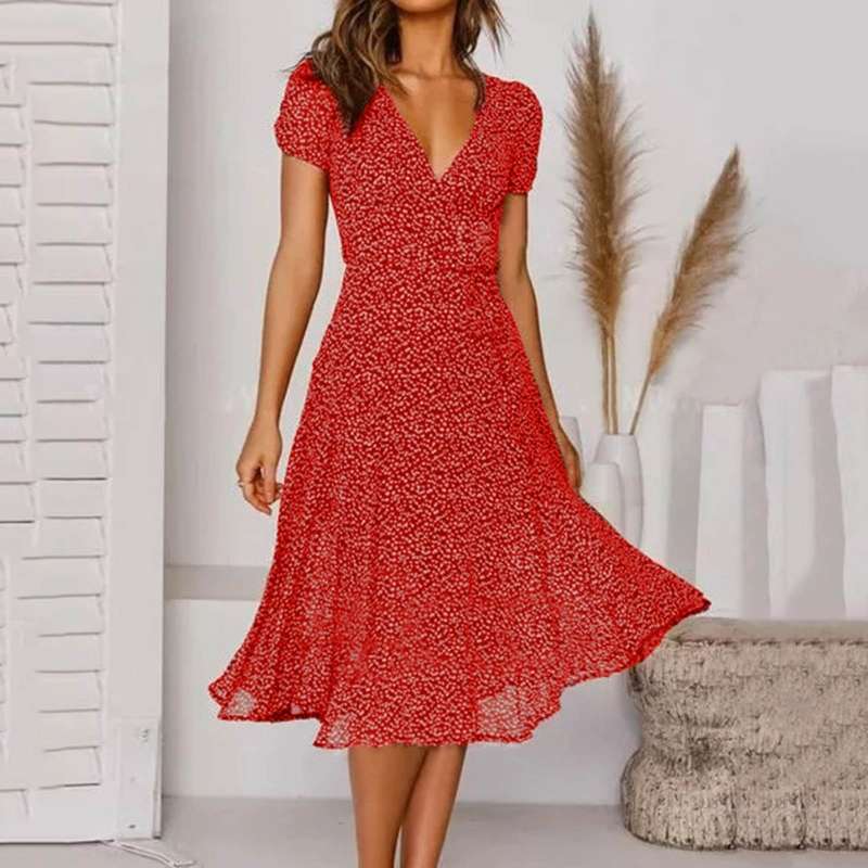 Vestido Elegante Mujer – Corte A con Escote en V y Falda Fluida