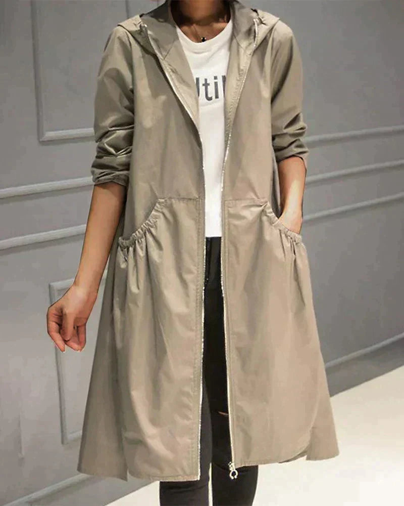 Chaqueta impermeable larga para mujer | Con capucha y comodidad para los días lluviosos