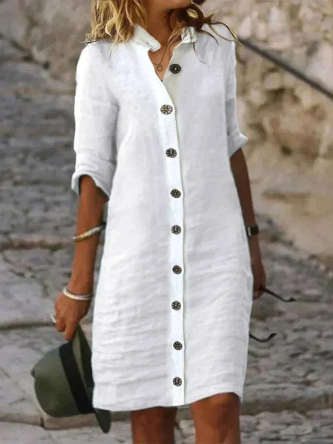 Vestido azul ligero de lino moderno y cómodo casual