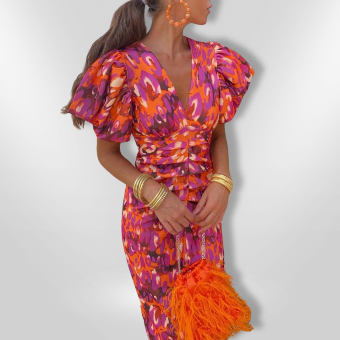 Hilary | Vestido de colores con mangas plisadas