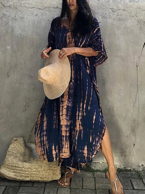 Vestido largo mujer estilo kaftán, moderno y confortable para días cálidos