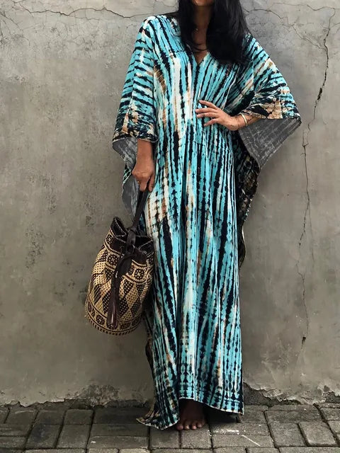 Vestido largo mujer estilo kaftán, moderno y confortable para días cálidos