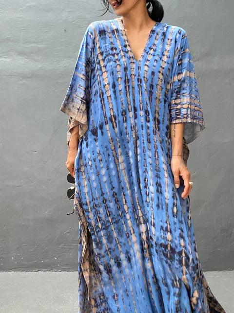 Vestido largo mujer estilo kaftán, moderno y confortable para días cálidos