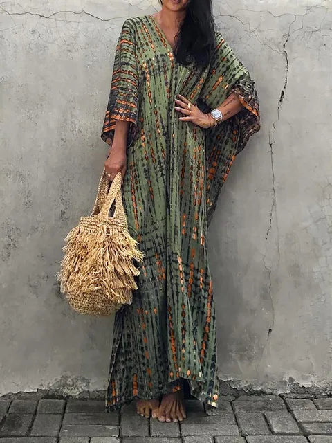Vestido largo mujer estilo kaftán, moderno y confortable para días cálidos