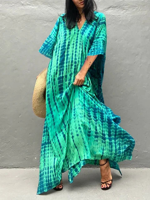 Vestido largo mujer estilo kaftán, moderno y confortable para días cálidos