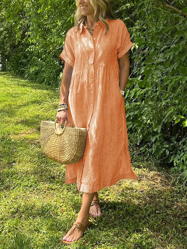Elea | Vestido camisero a rayas con bolsillos