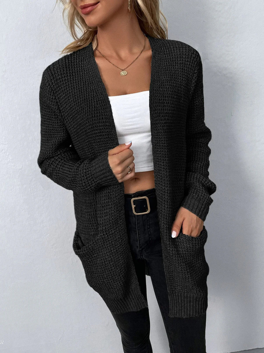 Chaqueta de punto de manga larga para mujer: cálida y clásica para el día a día