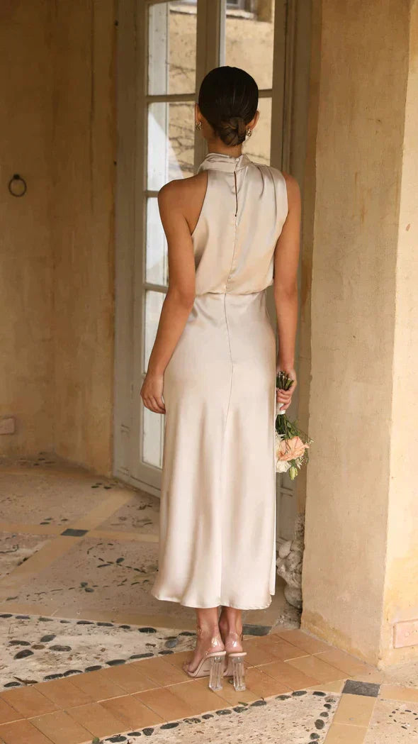 Vestido elegante mujer de satén, cómodo y favorecedor para diario