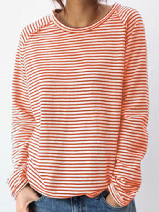 Camiseta mujer de manga larga a rayas, cómoda y chic para diario