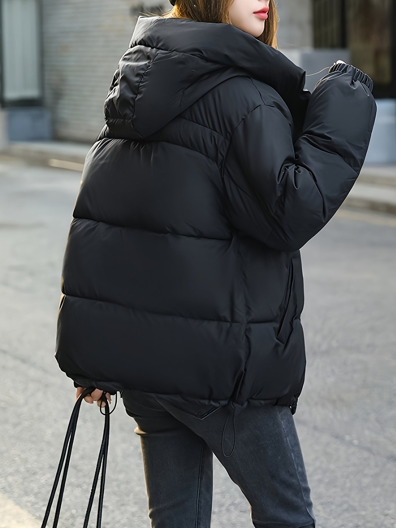 Chaqueta acolchada ligera para mujer – Chaqueta de plumón cálida para invierno con capucha