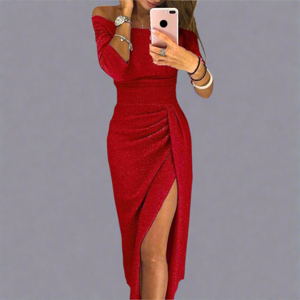 Davida | Vestido brillante con elegante abertura en la cadera