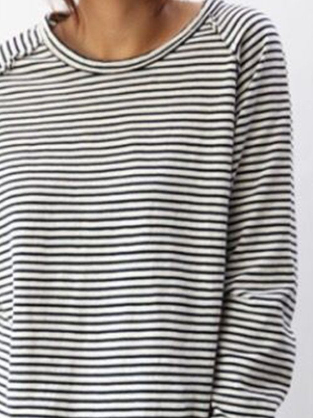 Camiseta mujer de manga larga a rayas, cómoda y chic para diario