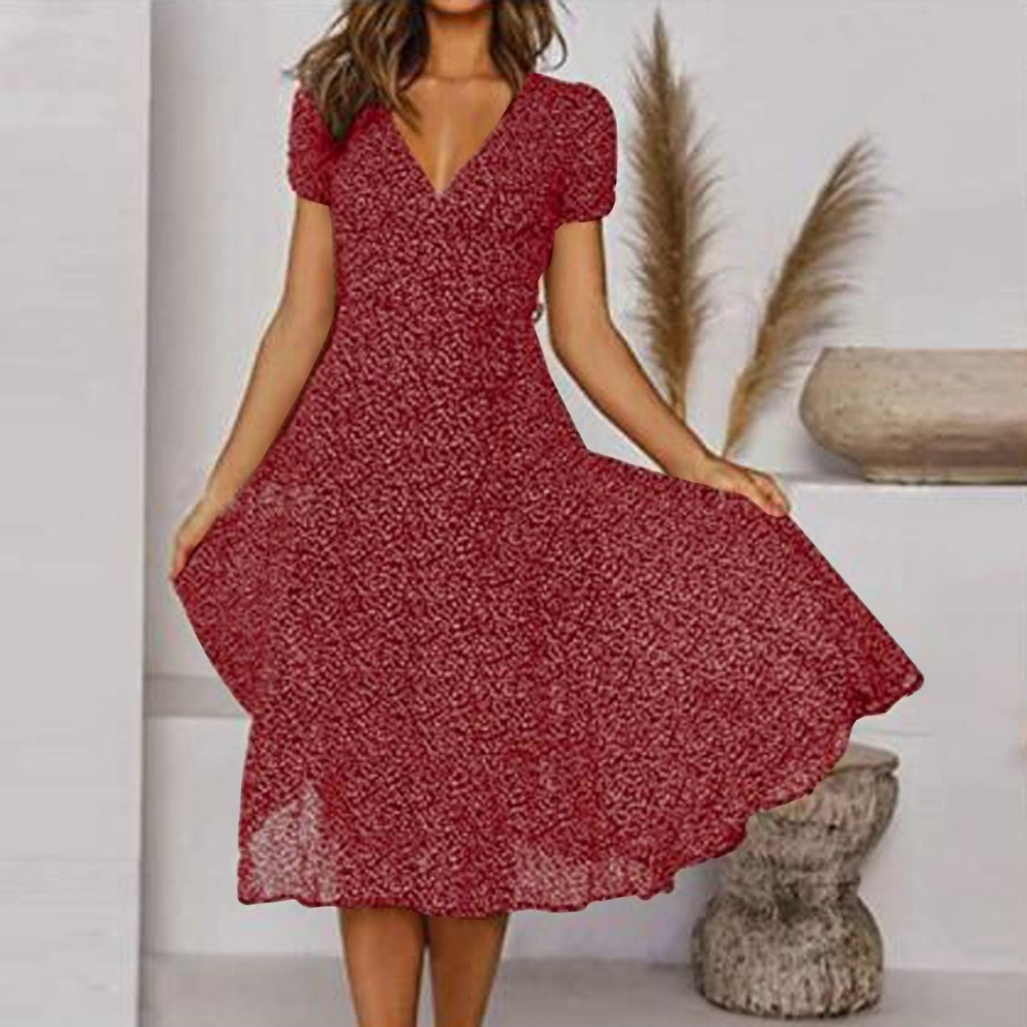 Vestido Elegante Mujer – Corte A con Escote en V y Falda Fluida