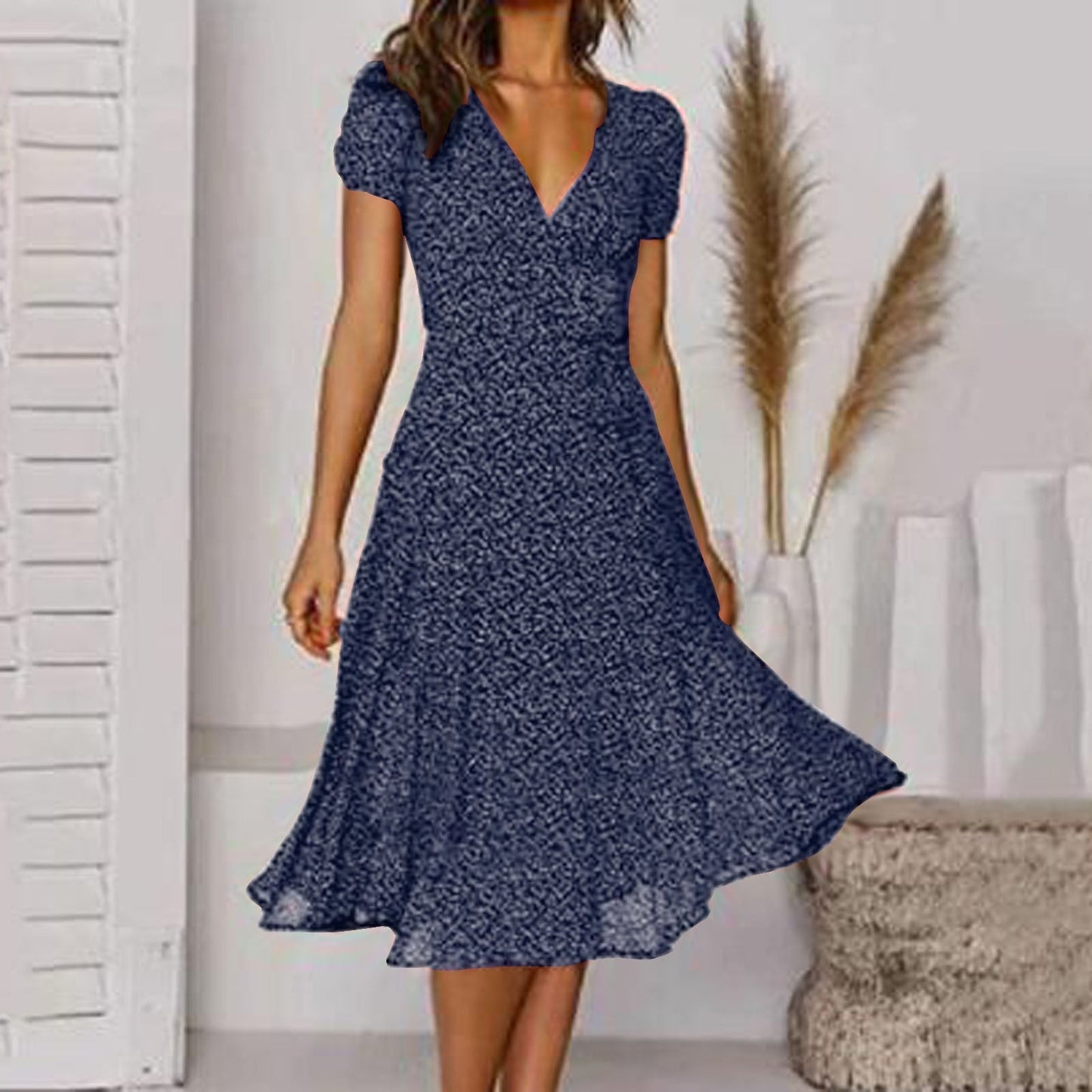 Vestido Elegante Mujer – Corte A con Escote en V y Falda Fluida