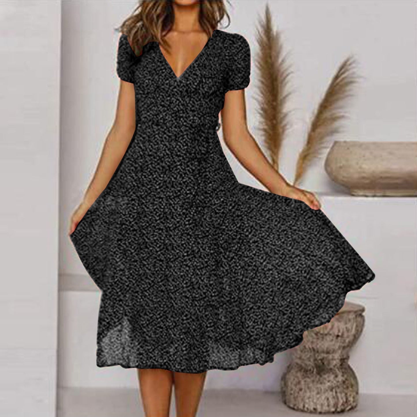 Vestido Elegante Mujer – Corte A con Escote en V y Falda Fluida