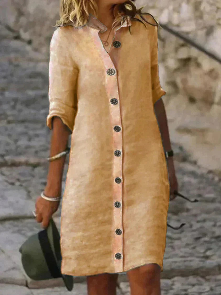 Vestido azul ligero de lino moderno y cómodo casual
