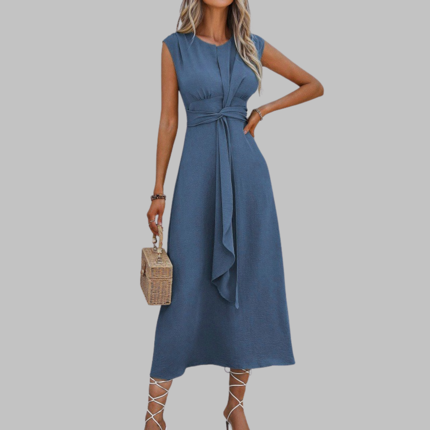 Vestido largo casual elegante sin mangas cuello redondo