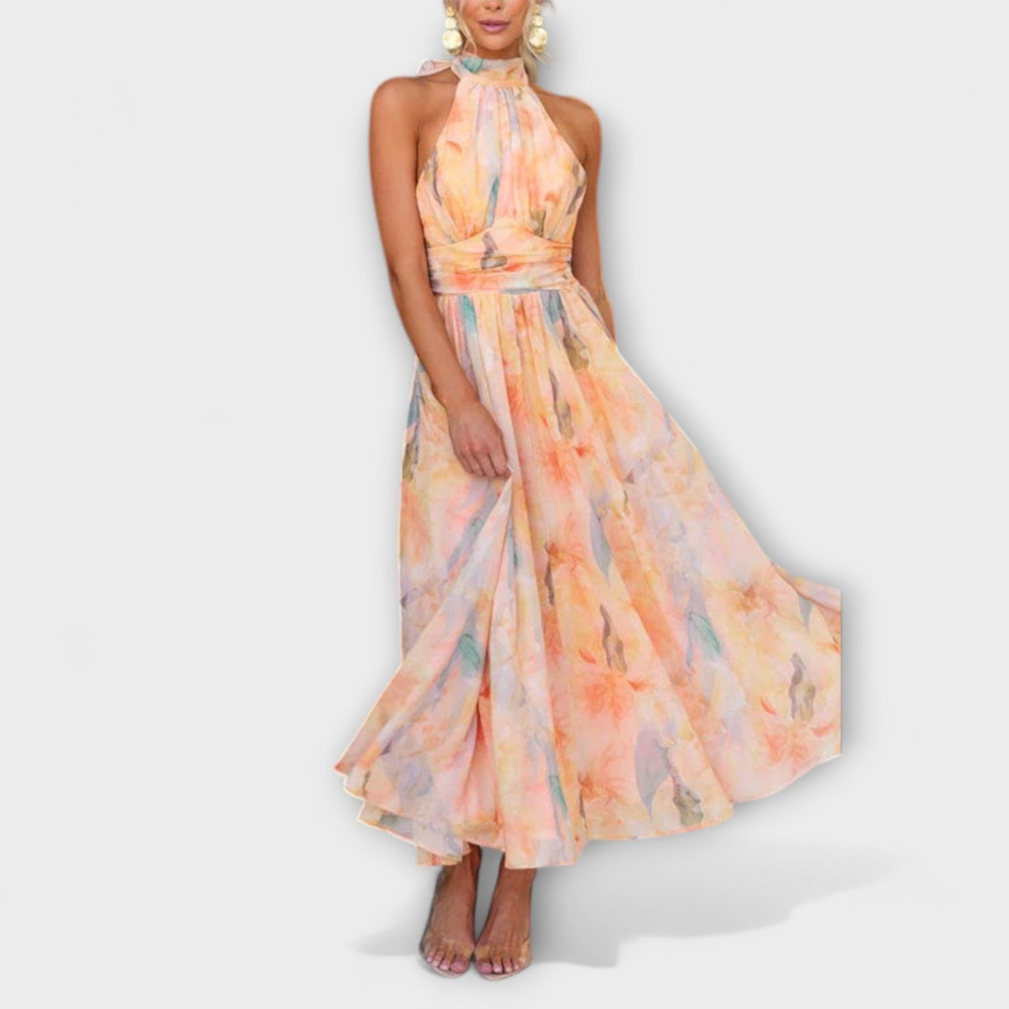 Evie | Maxivestido con cuello halter y estampado de acuarela