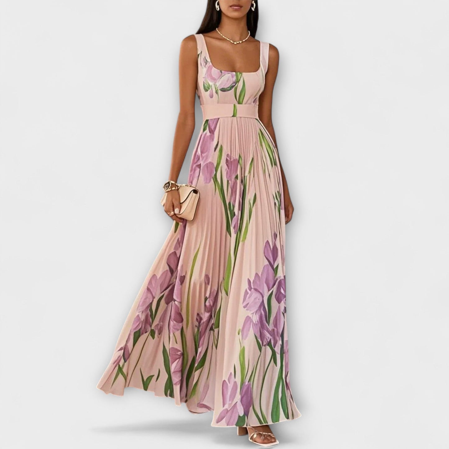 Marly | Maxi vestido de gasa floral plisado