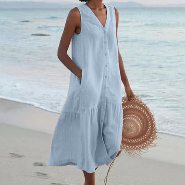 Vestido de mujer lino elegante y fresco diario