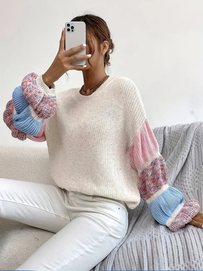 Jersey multicolor para mujer: manga larga y diseño en capas, suave y cálido