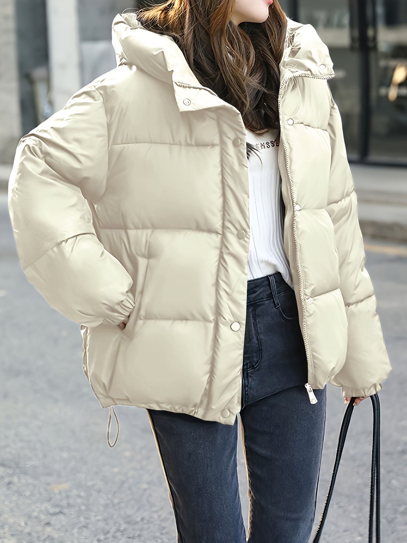 Chaqueta acolchada ligera para mujer – Chaqueta de plumón cálida para invierno con capucha