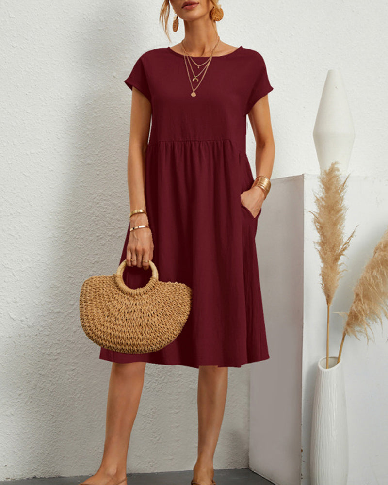 Carlota | Cómodo vestido midi con escote redondo y bolsillos