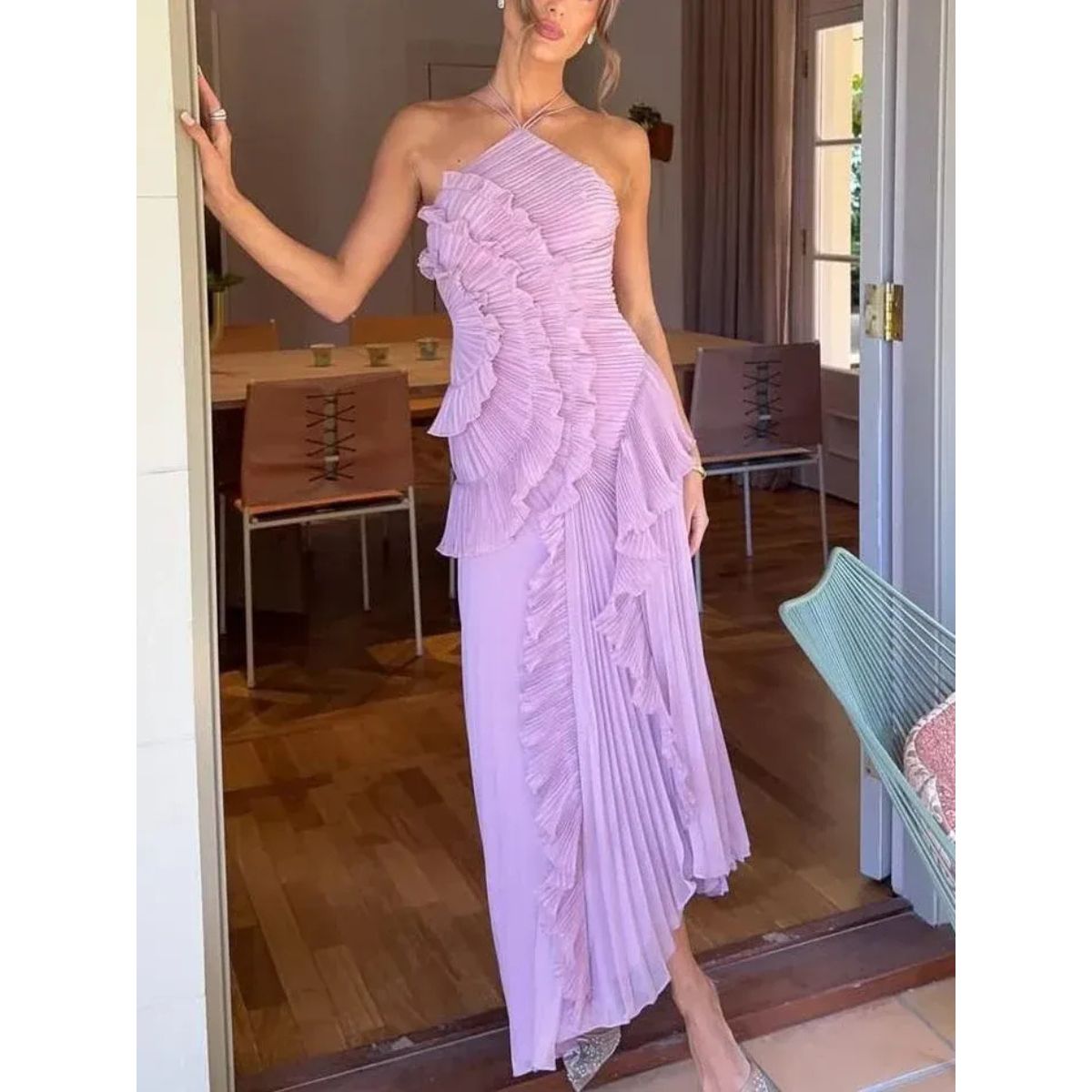 Vestido de Fiesta Largo – Diseño con Volantes, Ideal para Bodas y Cócteles