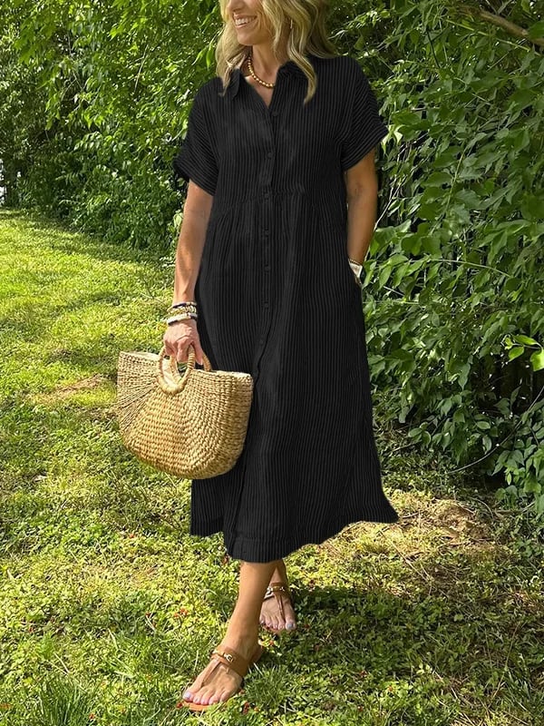 Elea | Vestido camisero a rayas con bolsillos