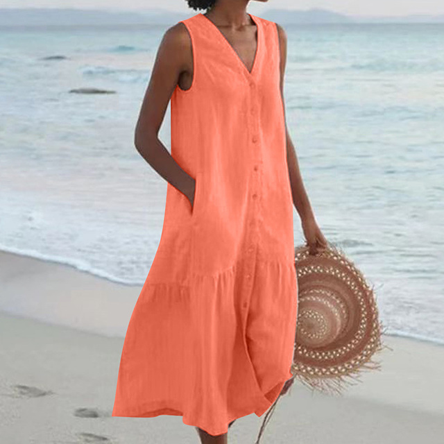 Vestido de mujer lino elegante y fresco diario