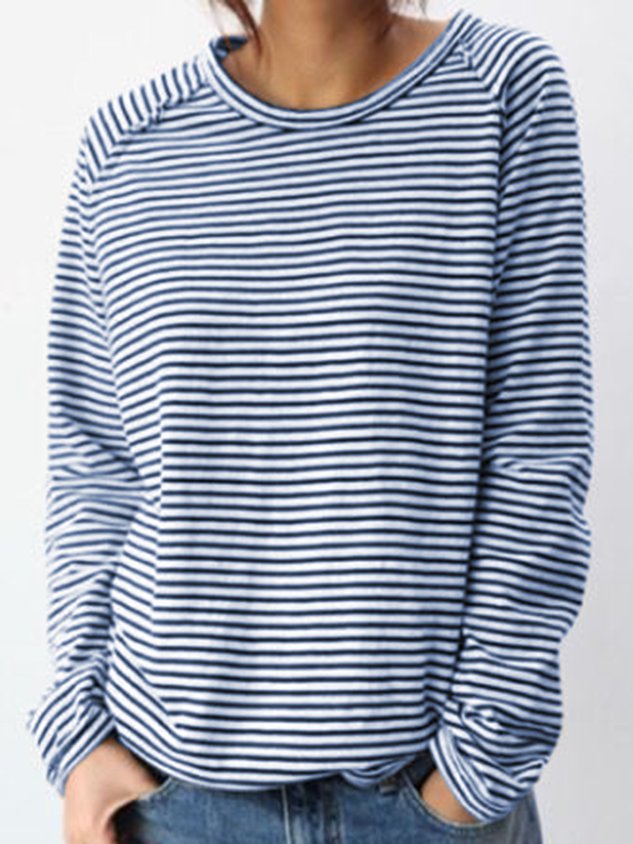 Camiseta mujer de manga larga a rayas, cómoda y chic para diario