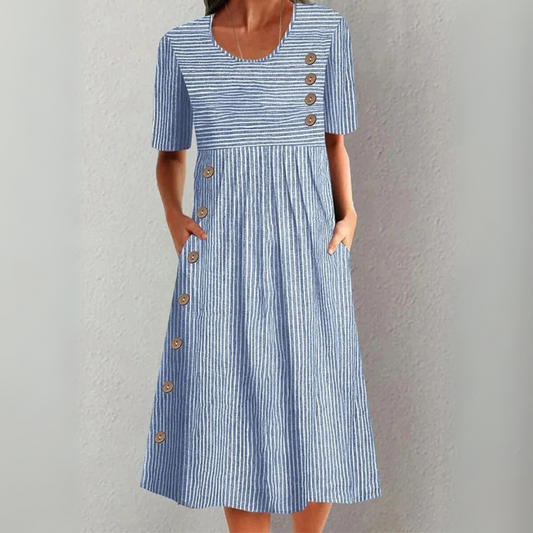 Vestido midi mujer, moderno y cómodo con estampado de rayas
