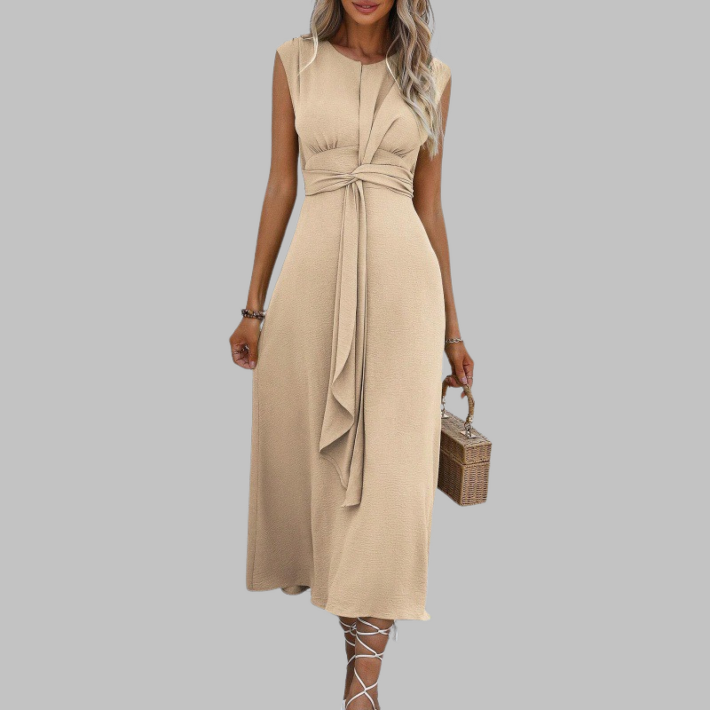 Vestido largo casual elegante sin mangas cuello redondo