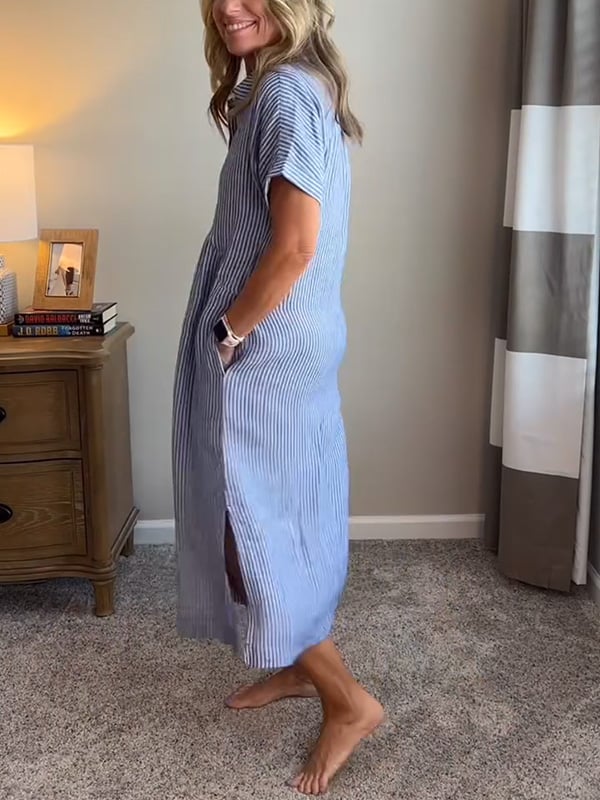 Elea | Vestido camisero a rayas con bolsillos