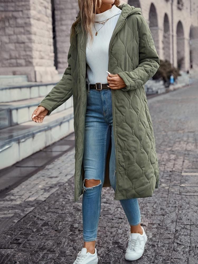 Chaqueta de invierno para mujer verde – Chaqueta larga de plumón con capucha