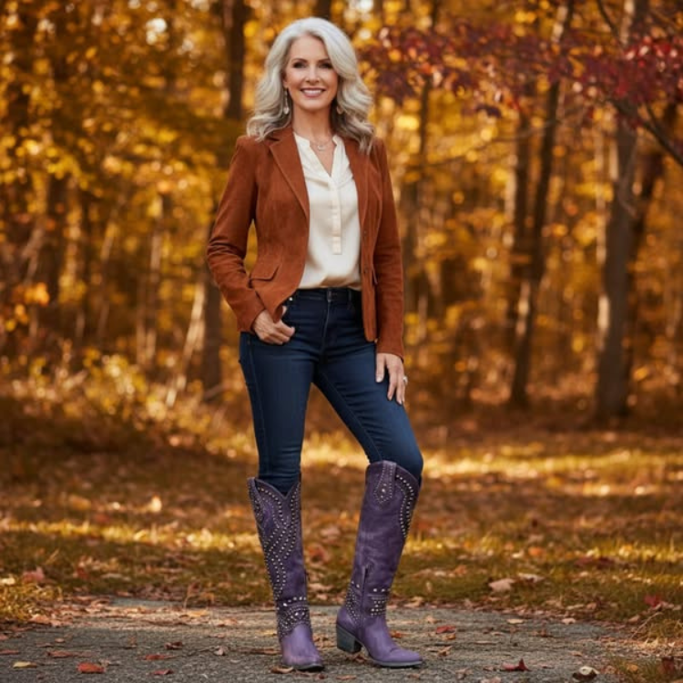 Botas vaqueras femeninas altas, modernas y versátiles para otoño e invierno