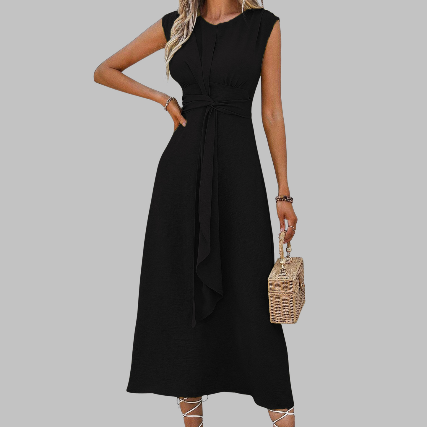 Vestido largo casual elegante sin mangas cuello redondo