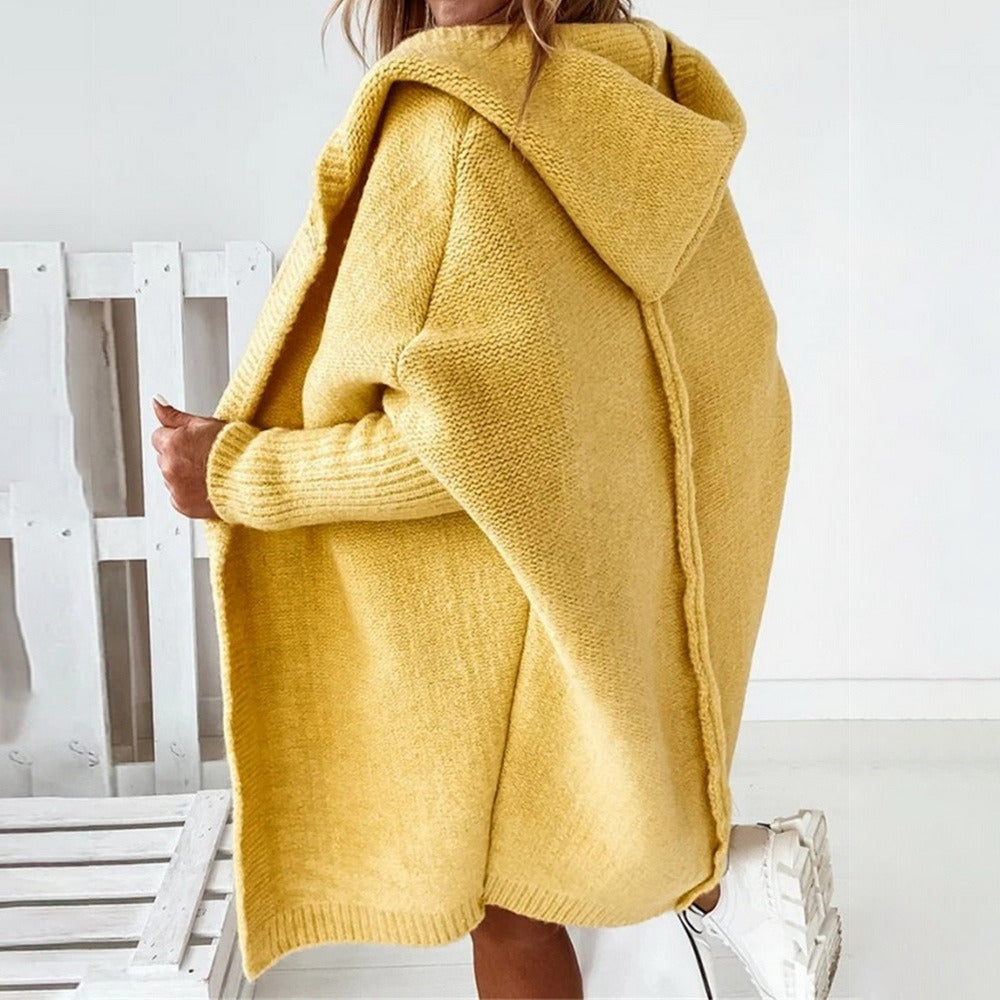 Chaqueta larga punto mujer con capucha elegante casual